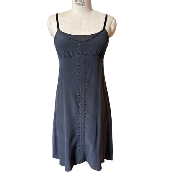 y2k Black Silk Beaded Slip Dress Size Small - Picture 1 of 7